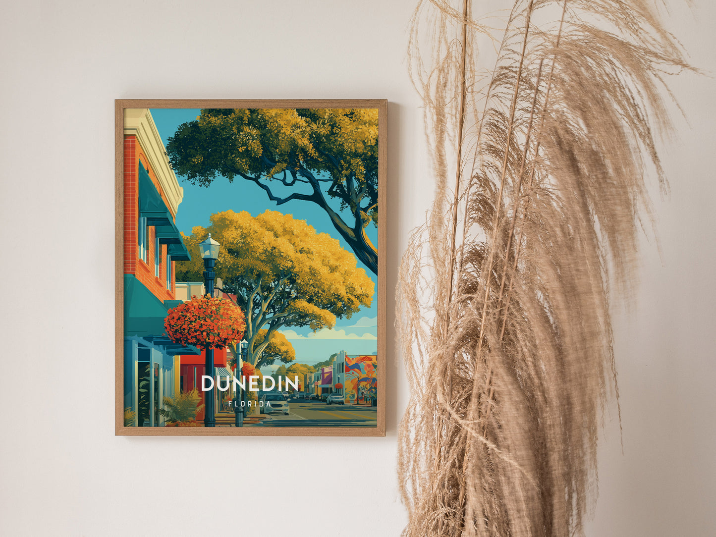 Dunedin, Florida Poster | Honeymoon Island Sunset Coastal Wall Art — styled in a modern interior