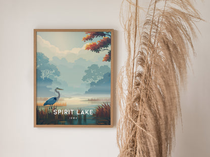 Spirit Lake, Iowa Poster | Lakeside Serenity Destination Print Wall Art — styled in a modern interior
