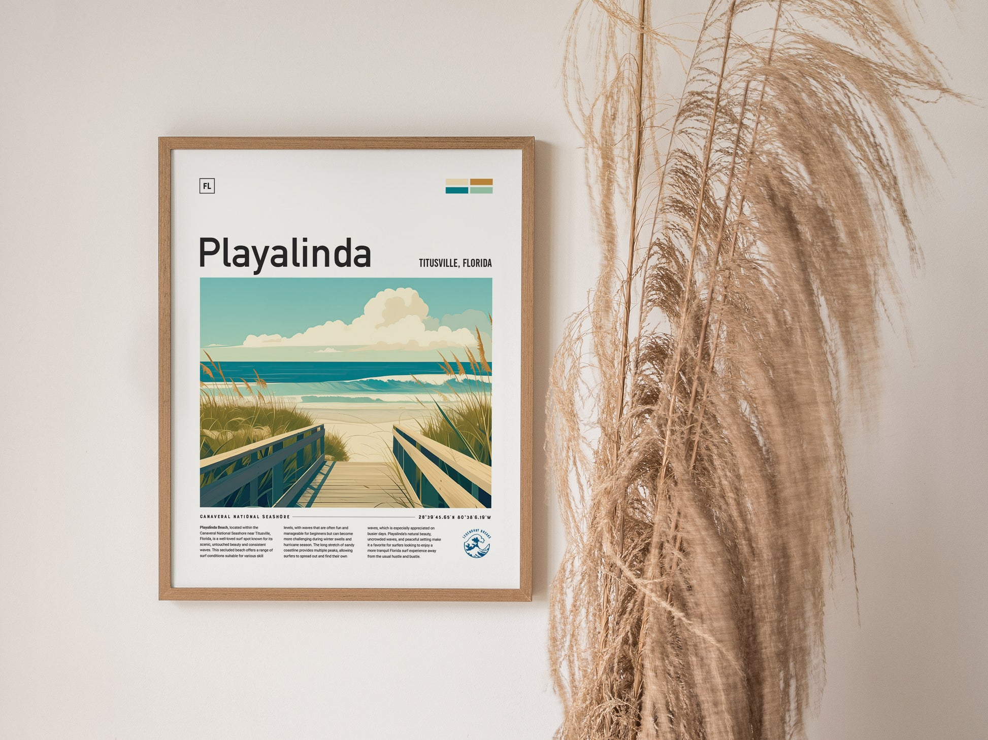 Playalinda Beach Poster | Florida Surf Spot Art | Space Coast