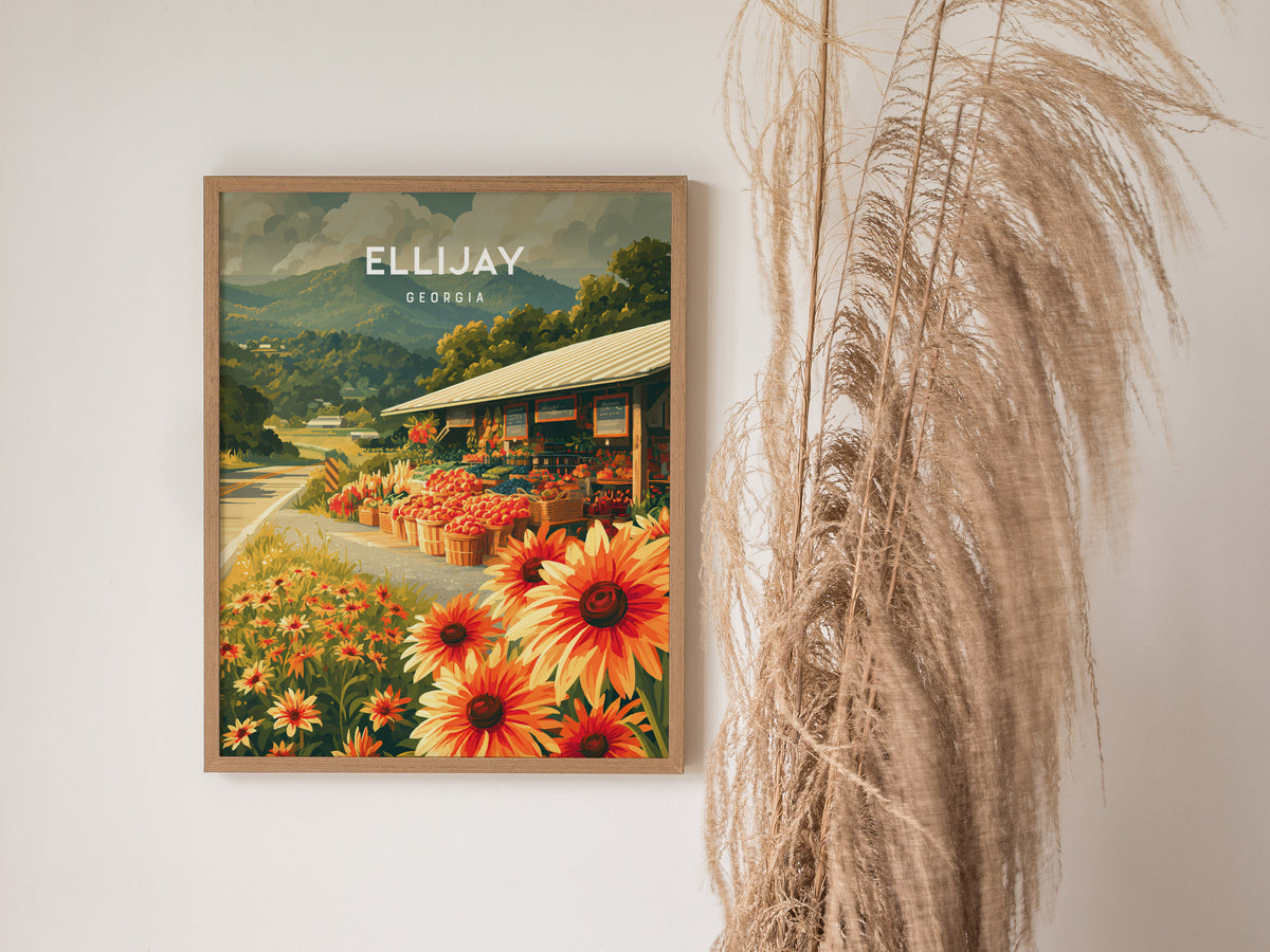 Ellijay, Georgia Poster | Mountain Town Travel Wall Art — styled in a modern interior