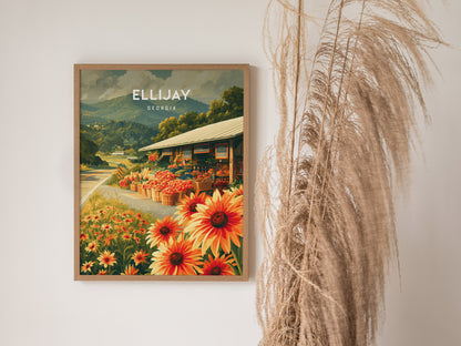 Ellijay, Georgia Poster | Mountain Town Travel Wall Art — styled in a modern interior