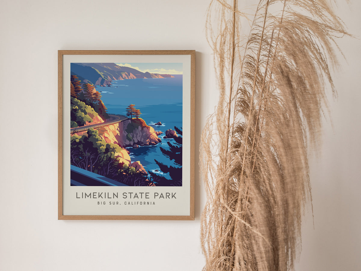 Limekiln State Park Matte Border Poster | Big Sur, California Travel Wall Art — styled in a modern interior