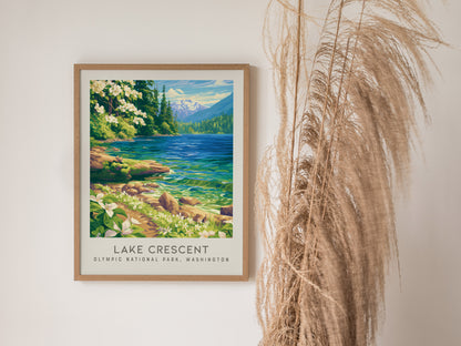 Lake Crescent Matte Border Poster | Olympic National Park, Washington Destination Print — styled in a modern interior