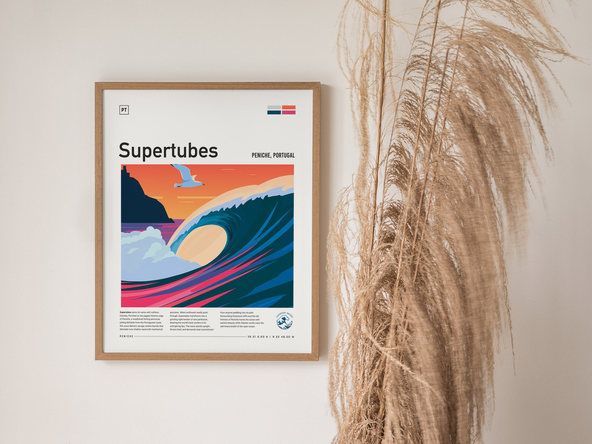 Supertubes, Portugal Poster | Perfect Barrels & Atlantic Swells Wall Art — styled in a modern interior