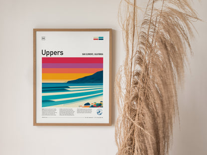 Uppers, Trestles Poster | Golden Hour Barrel Surf Wall Art — styled in a modern interior
