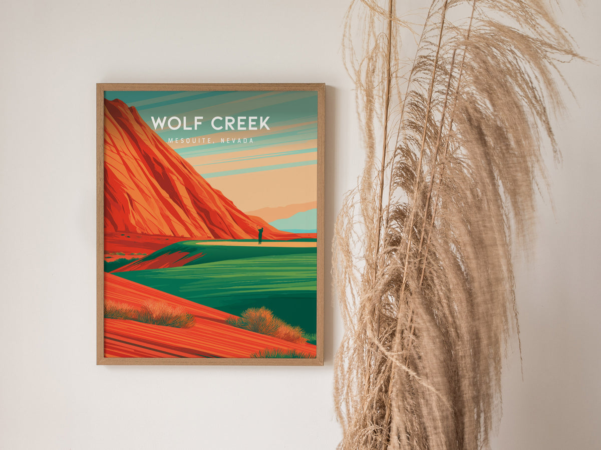 Wolf Creek Golf Club, Mesquite, Nevada Poster | Desert Canyon Links Golfer Gift Wall Art — styled in a modern interior