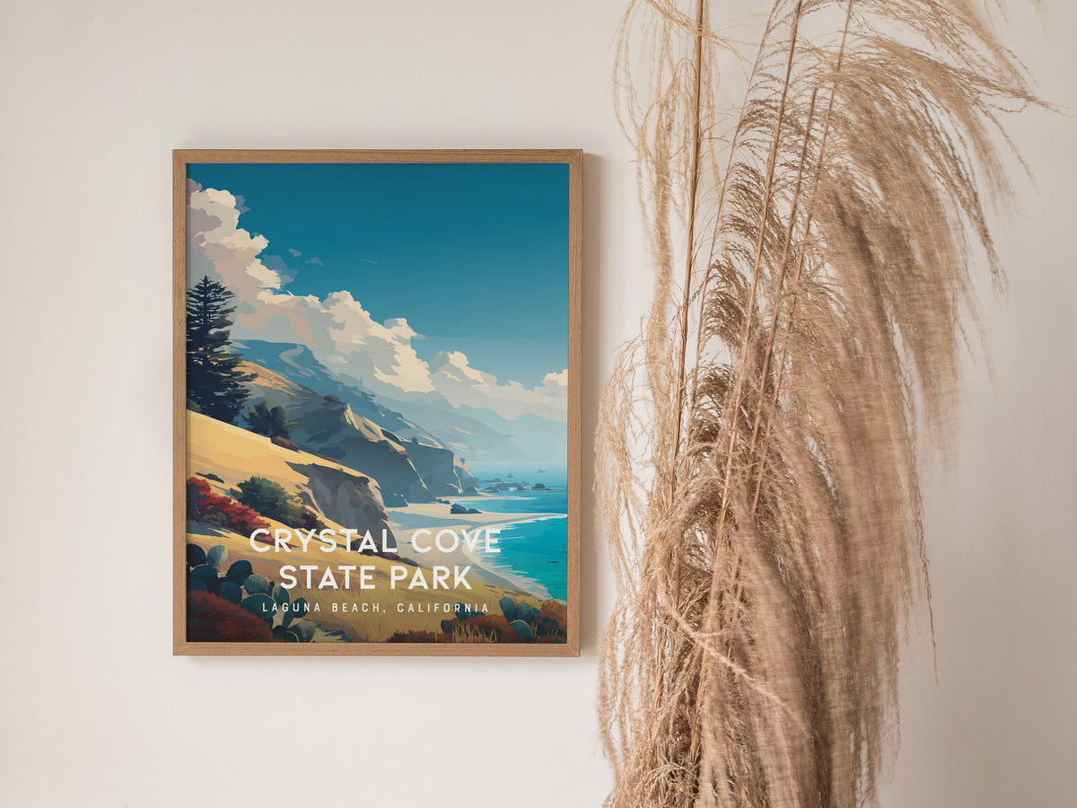 Crystal Cove State Park, Laguna Beach, California Poster | Coastal Beach Decor Wall Art — styled in a modern interior