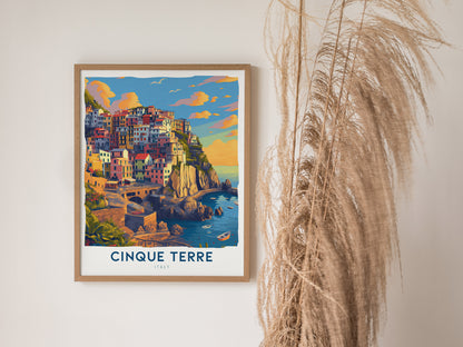 Cinque Terre Poster | Italian Riviera Coastal Wall Art | Framed or Unframed