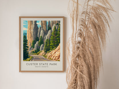 Custer State Park Matte Border Poster | South Dakota Travel Gift Vacation Wall Art — styled in a modern interior