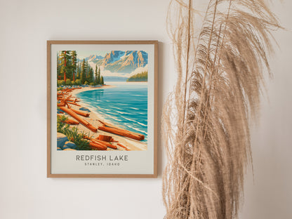 Redfish Lake Matte Border Poster | Stanley, Idaho Travel Wall Art — styled in a modern interior