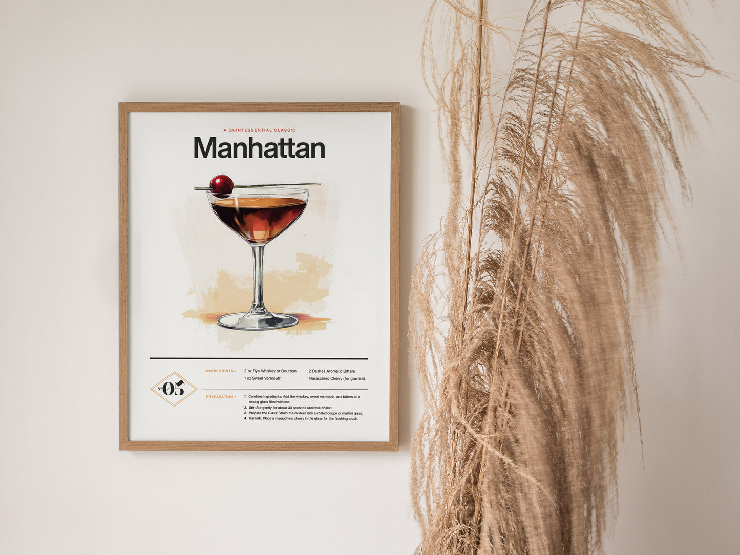 Manhattan Cocktail Poster | Classic Whiskey Kitchen or Bar Art