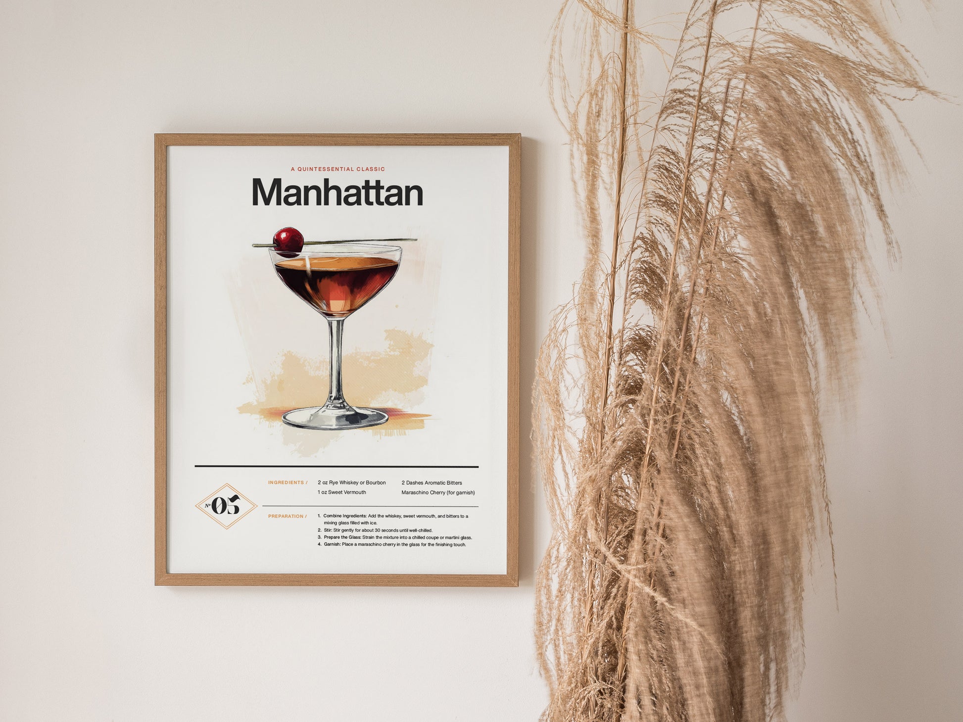 Manhattan Cocktail Poster | Classic Whiskey Kitchen or Bar Art