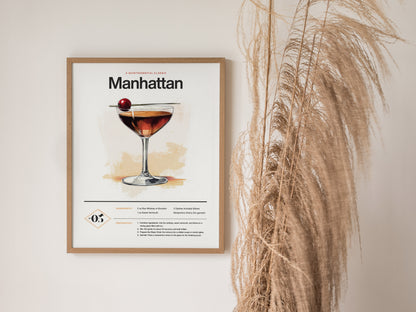 Manhattan Cocktail Poster | Classic Whiskey Kitchen or Bar Art