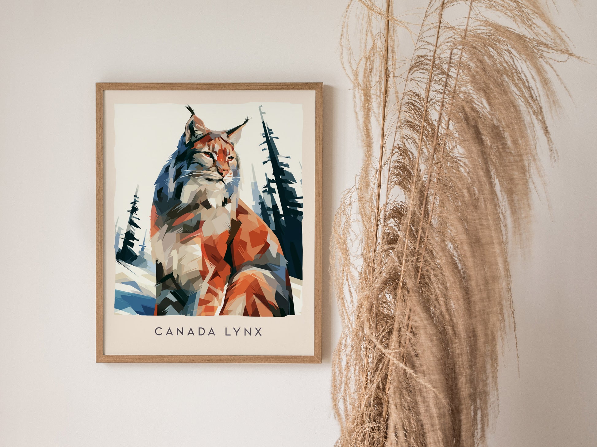 Canada Lynx Poster | Wild Winter Predator Wildlife Wall Art — styled in a modern interior