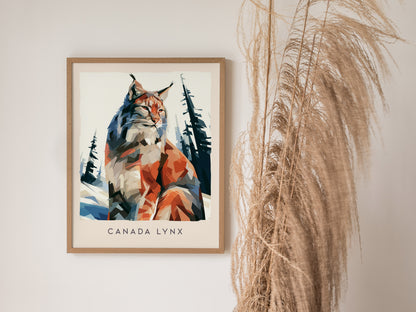 Canada Lynx Poster | Wild Winter Predator Wildlife Wall Art — styled in a modern interior