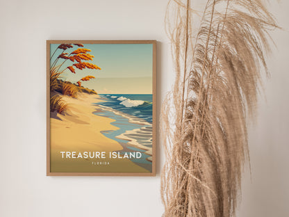 Treasure Island, Florida Poster | Sunset Beach & Lifeguard Tower Wall Art — styled in a modern interior