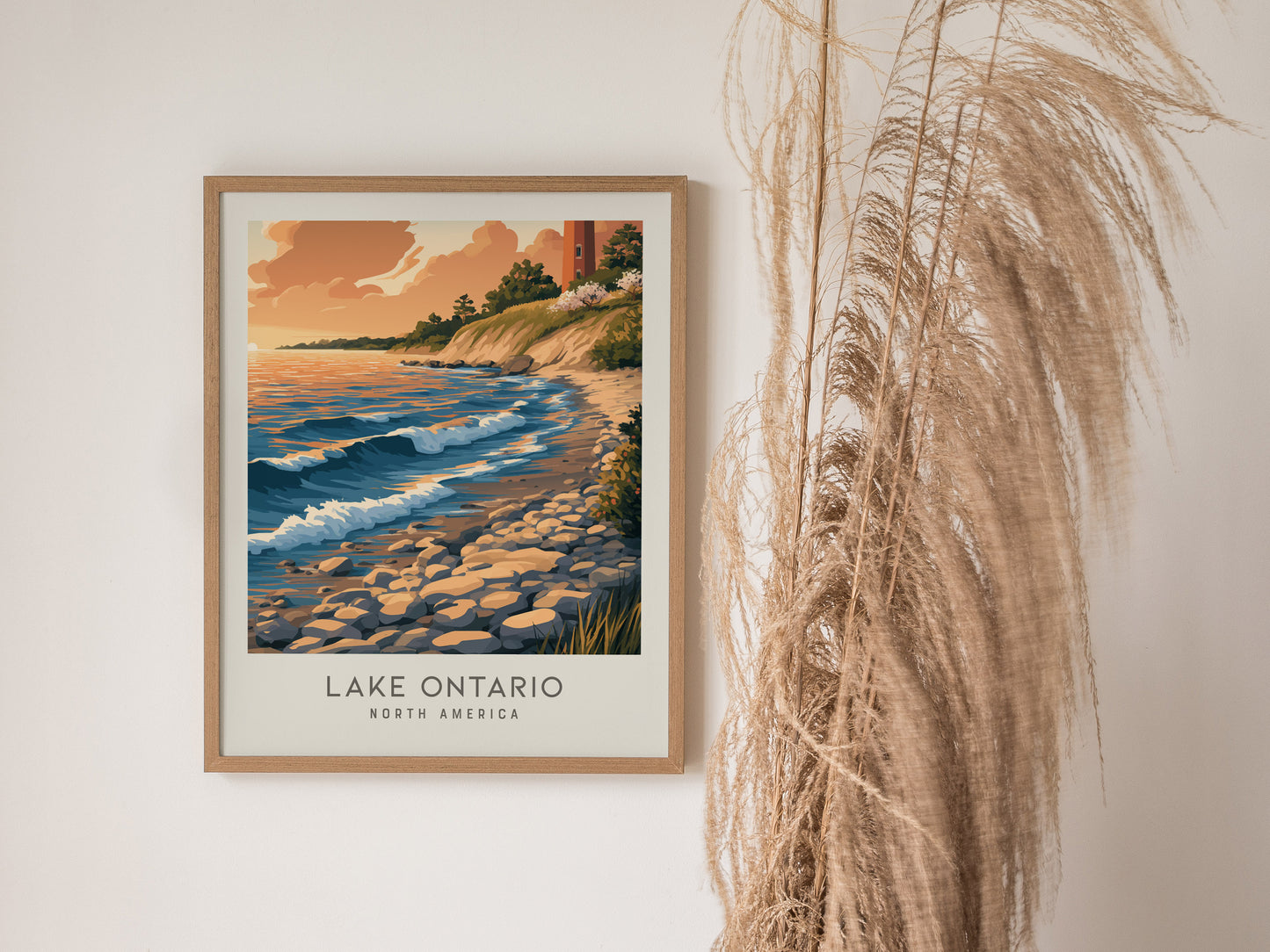 Lake Ontario Matte Border Poster | North America Travel Wall Art — styled in a modern interior