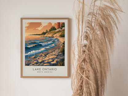 Lake Ontario Matte Border Poster | North America Travel Wall Art — styled in a modern interior