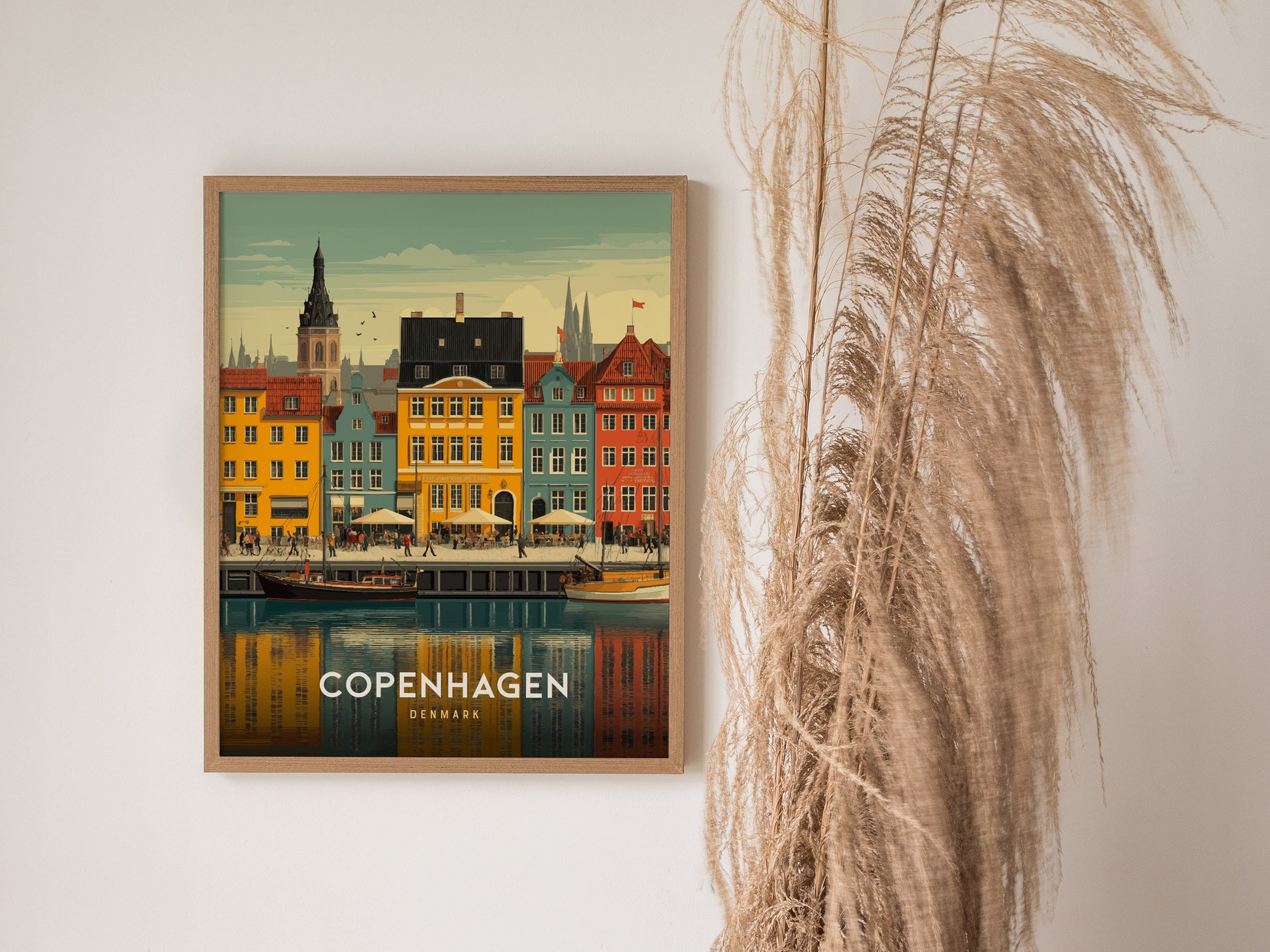 Copenhagen Denmark Poster | Nyhavn Harbor Wall Art | Framed or Unframed