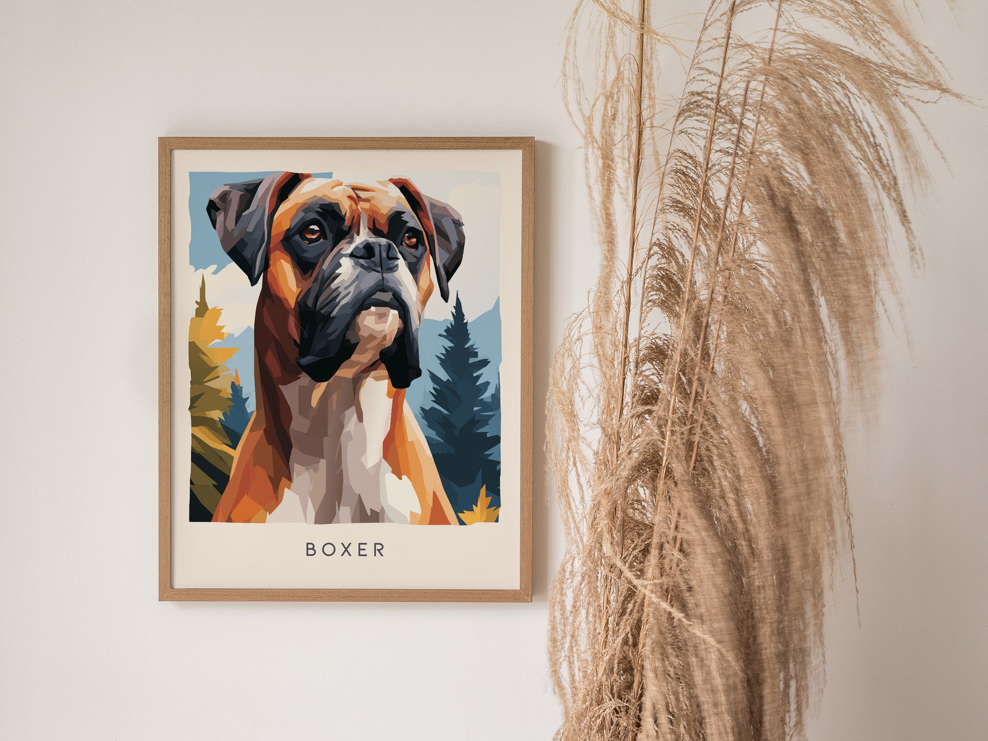 Boxer Poster | Loyal & Noble Canine Portrait Wall Art — styled in a modern interior