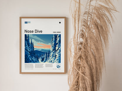 Nose Dive, Stowe, Vermont Poster | Bold Ski Run Mountain Wall Art — styled in a modern interior