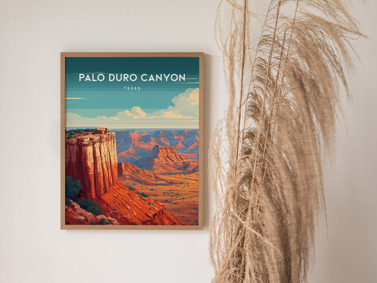 Palo Duro Canyon, Texas Poster | Red Rock Desert Destination Print Wall Art — styled in a modern interior