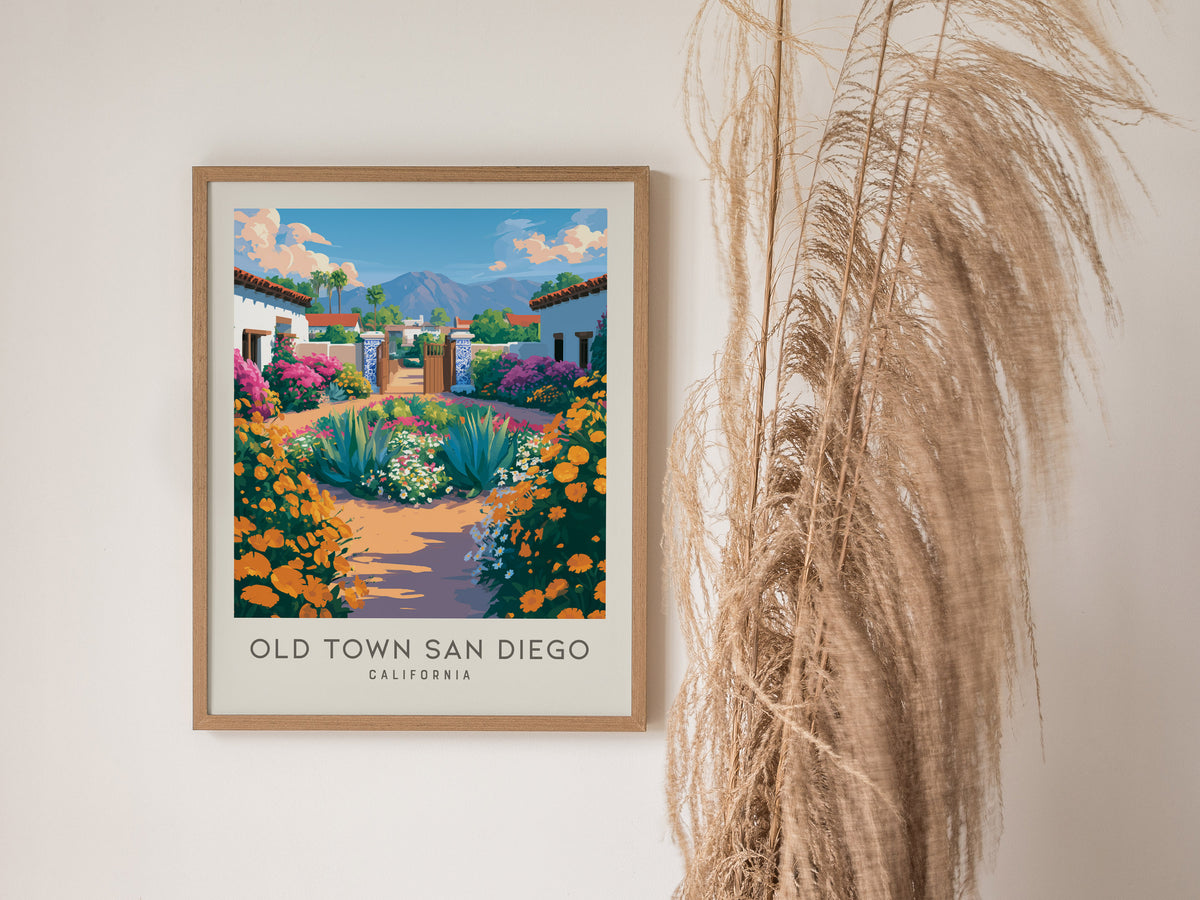 Old Town San Diego Matte Border Poster | California Travel Wall Art — styled in a modern interior