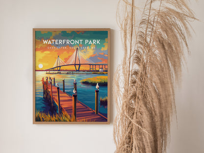 Waterfront Park, Charleston Poster | Southern Harbor Palmetto Charm Wall Art — styled in a modern interior