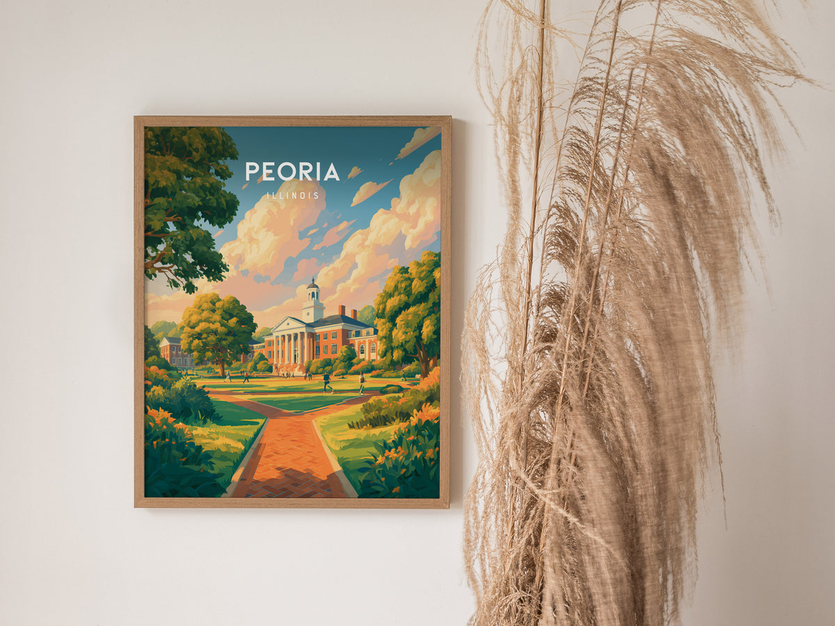 Peoria, Illinois Poster | River City Charm Framed or Unframed Wall Art — styled in a modern interior