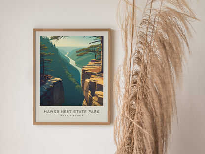 Hawks Nest State Park Matte Border Poster | West Virginia Destination Print Travel Wall Art — styled in a modern interior