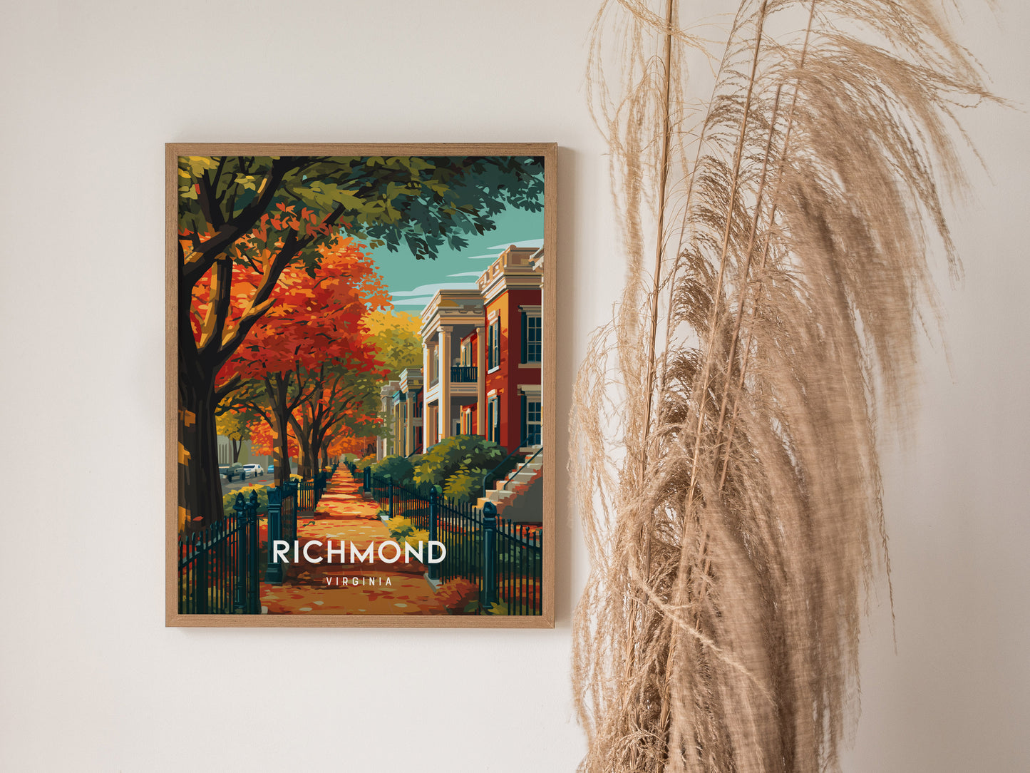 Richmond, Virginia Poster | Historic River City Skyline Travel Wall Art — styled in a modern interior