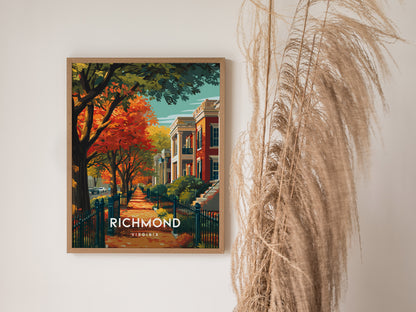 Richmond, Virginia Poster | Historic River City Skyline Travel Wall Art — styled in a modern interior
