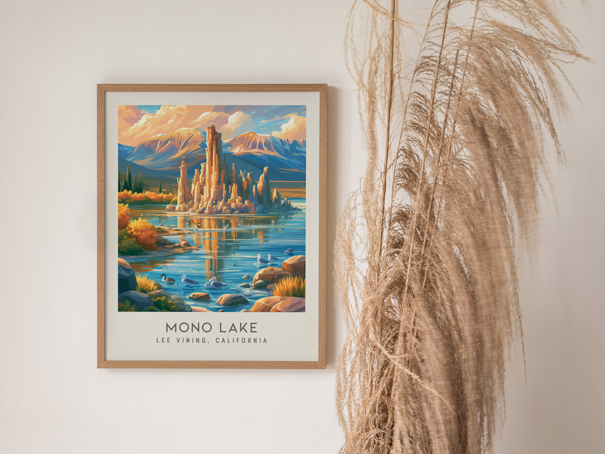 Mono Lake Matte Border Poster | Lee Vining, California Travel Wall Art — styled in a modern interior