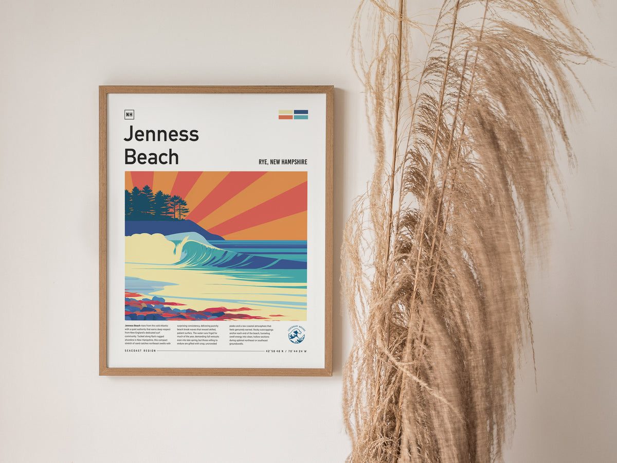 Jenness Beach, Rye, New Hampshire Poster | Surf Wall Art & Coastal Waves Print — styled in a modern interior