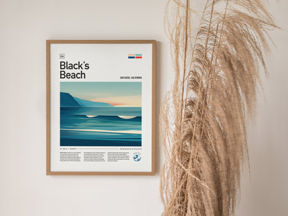 Black's Beach Surf Spot Poster | La Jolla California Surfer Wall Art | Framed or Unframed