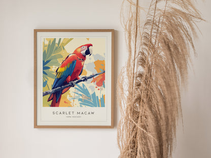 Scarlet Macaw Poster | Tropical Parrot Art Rainforest Bird Wall Decor