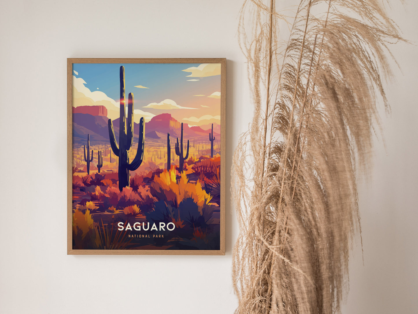 Saguaro National Park Poster | Arizona Desert Art | Sonoran Cacti Landscape