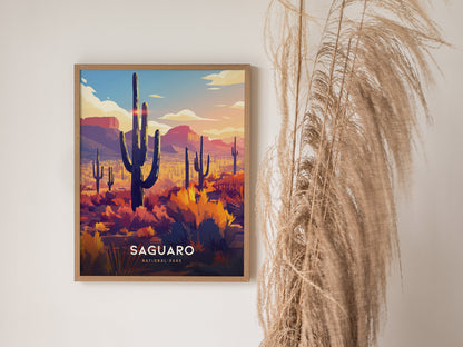 Saguaro National Park Poster | Arizona Desert Art | Sonoran Cacti Landscape