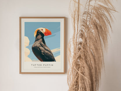 Tufted Puffin, Frailecillo Coletudo Poster | Bold Seabird Wildlife Print Wall Art — styled in a modern interior
