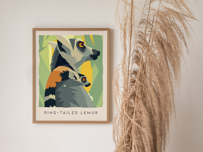 Ring-tailed Lemur Poster | Madagascar Wildlife Wall Art — styled in a modern interior