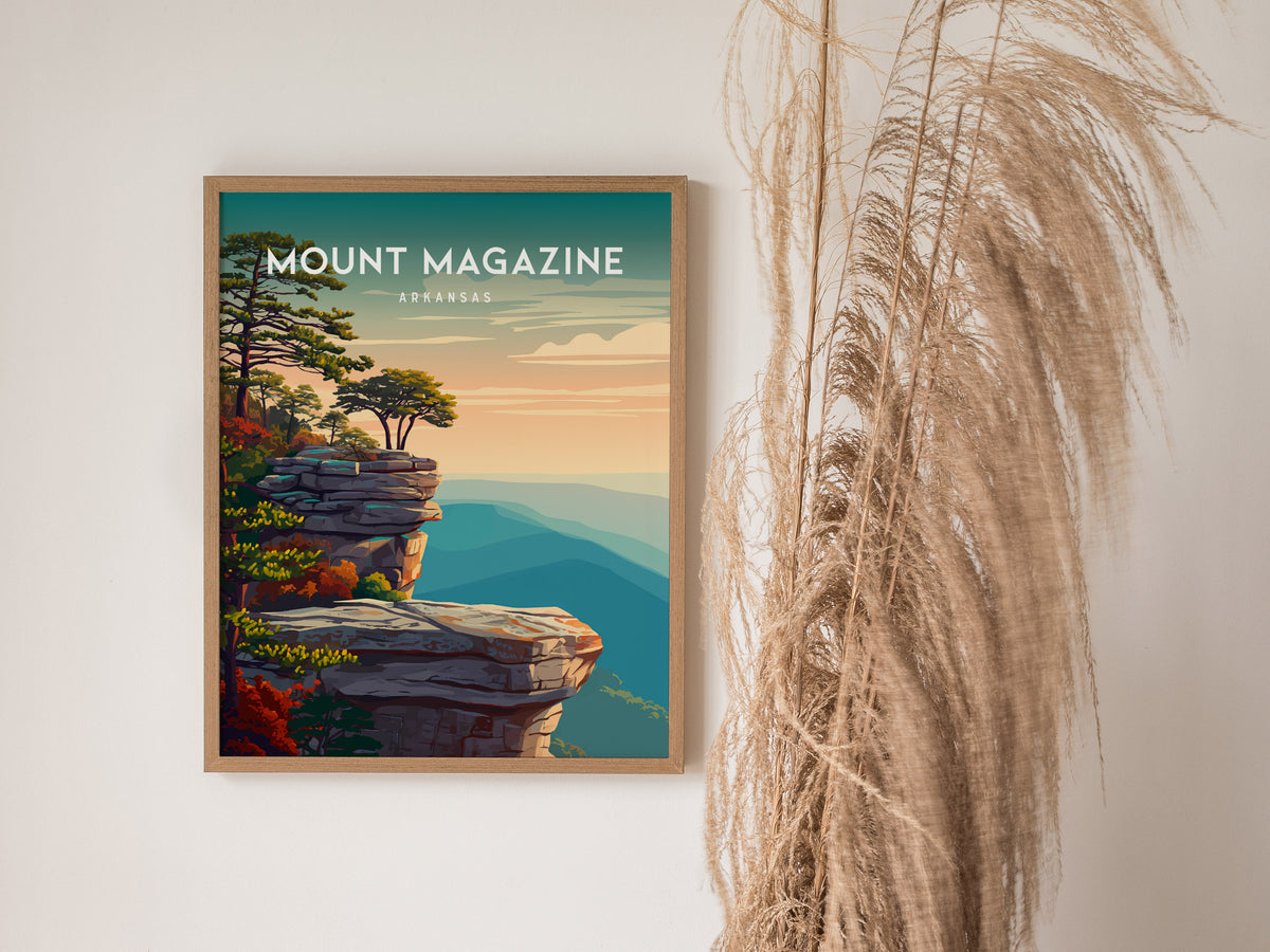 Mount Magazine, Arkansas Poster | Ozark Summit & Forest Scenic Wall Art — styled in a modern interior