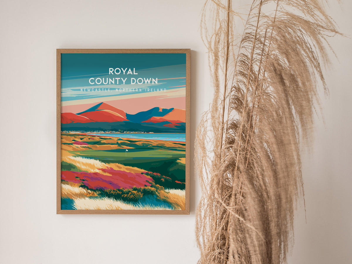 Royal County Down, Newcastle, Northern Ireland Poster | Country Club Decor Golfer Gift Wall Art — styled in a modern interior