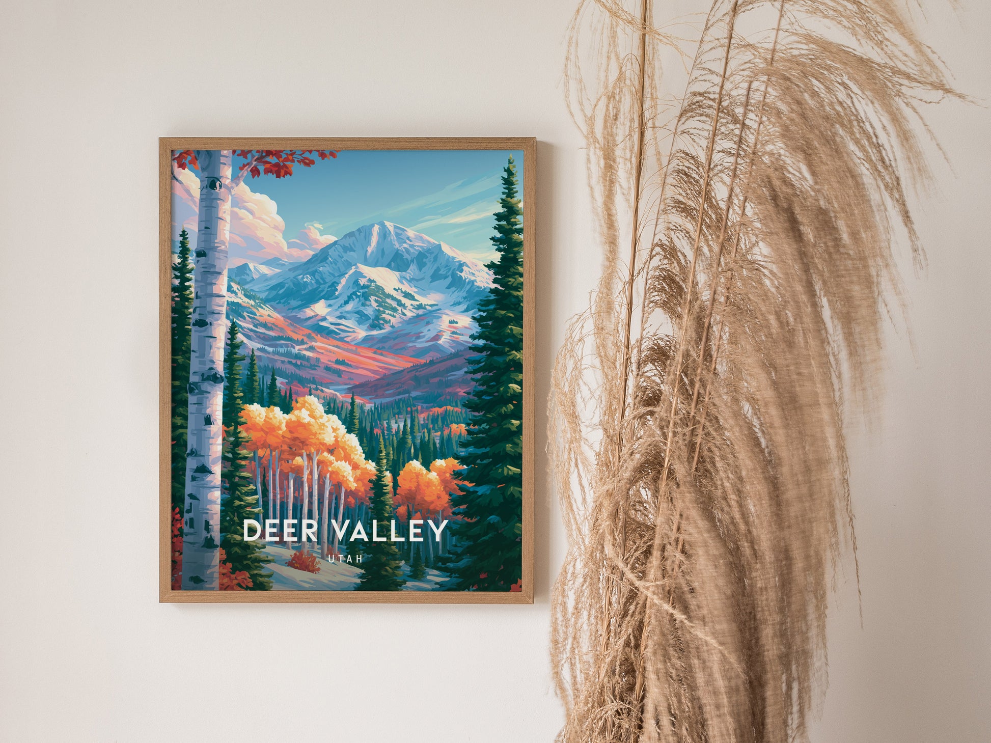 Deer Valley, Utah Poster | Alpine Ski Lodge Mountain Wall Art — styled in a modern interior