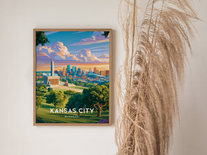 Kansas City, Missouri Poster | BBQ Jazz & Fountains Destination Print Wall Art — styled in a modern interior