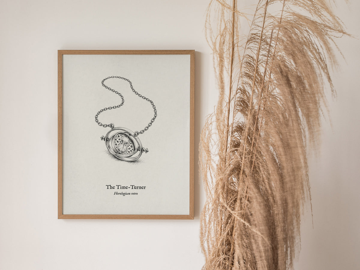 The Time-Turner Poster | Horologium Retro Pen and Ink Print | Vintage Scientific Illustration Wall Art — styled in a modern i