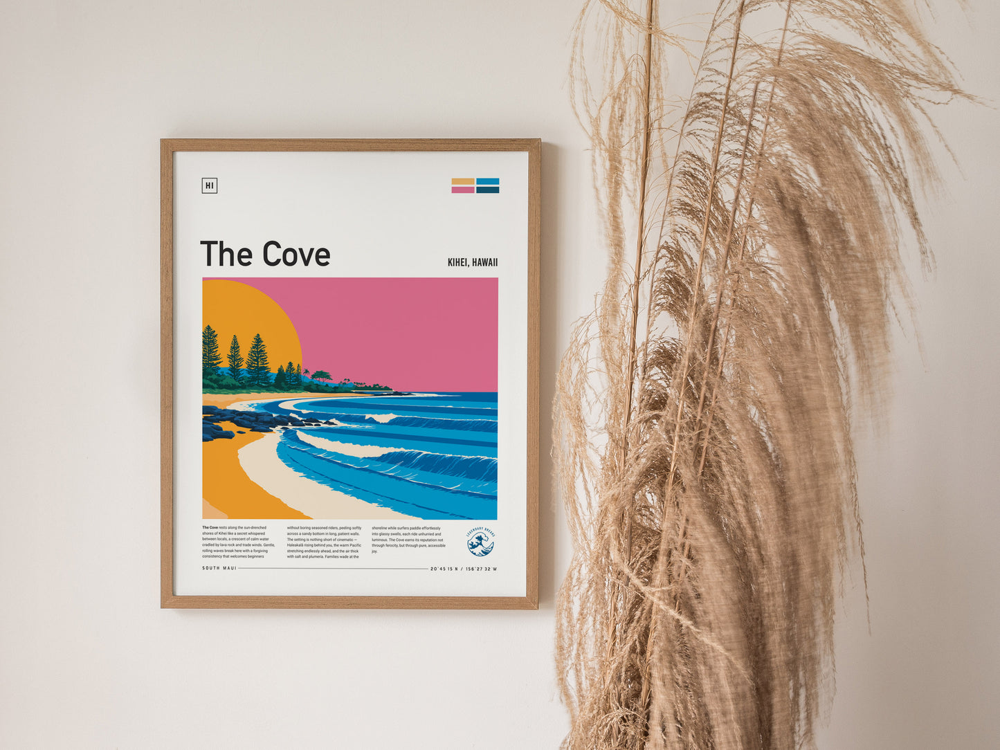 The Cove, Hawaii Poster | Tropical Surf Paradise Cove Wall Art — styled in a modern interior
