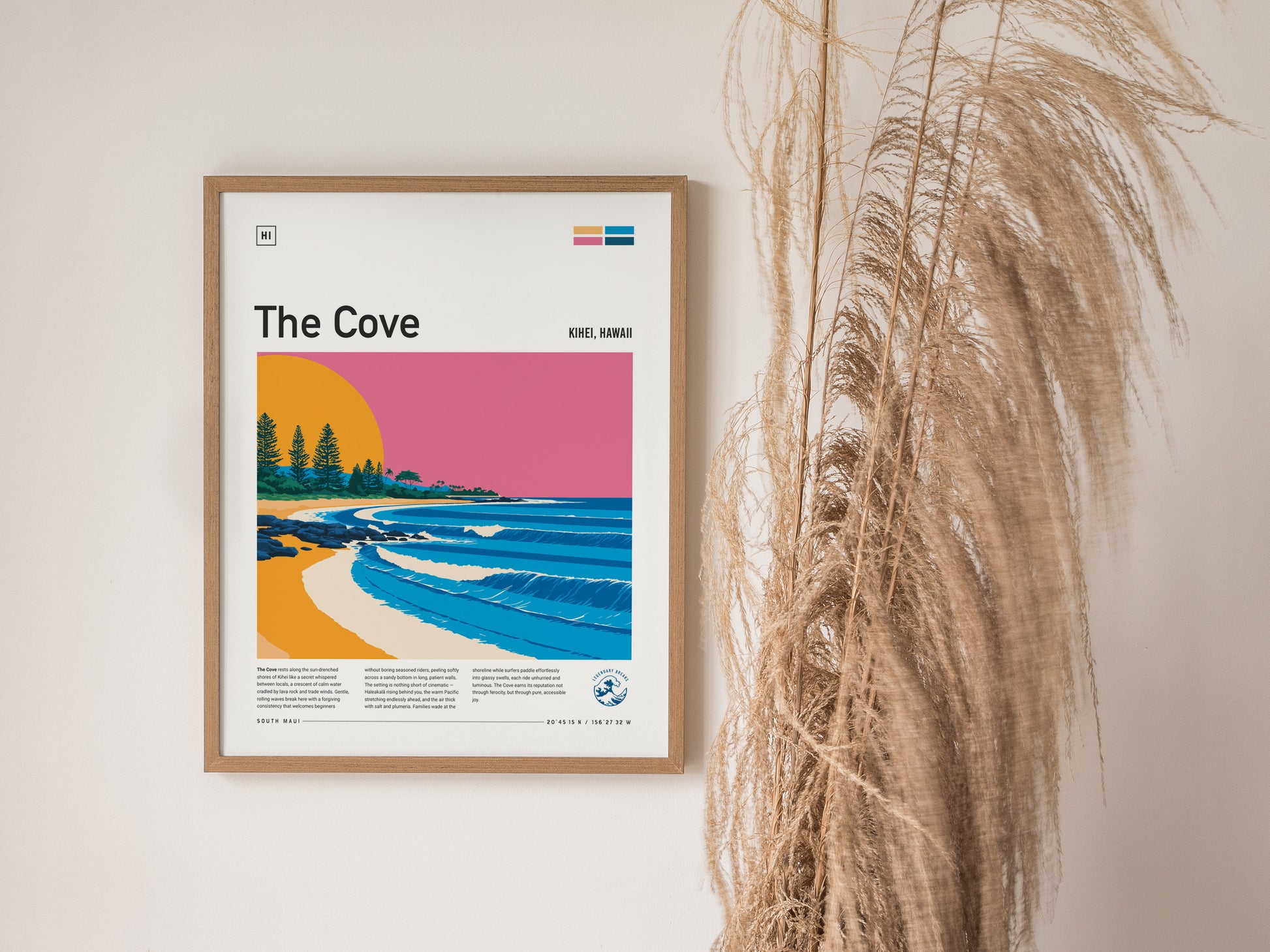 The Cove, Hawaii Poster | Tropical Surf Paradise Cove Wall Art — styled in a modern interior