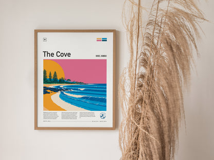 The Cove, Hawaii Poster | Tropical Surf Paradise Cove Wall Art — styled in a modern interior