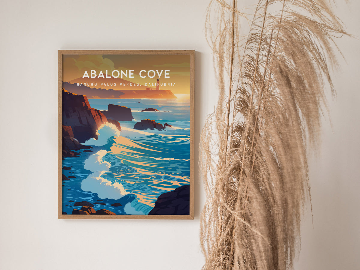 Abalone Cove, California Poster | Tidepools & Sea Cliffs Coastal Wall Art — styled in a modern interior