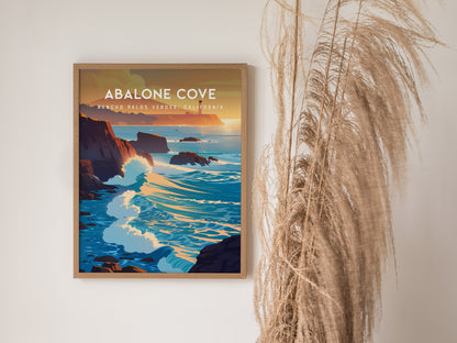 Abalone Cove, California Poster | Tidepools & Sea Cliffs Coastal Wall Art — styled in a modern interior